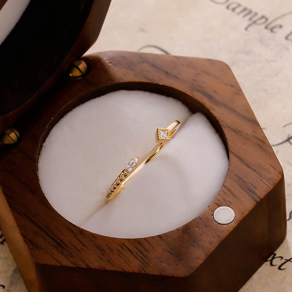 Emotional Factory 925 Sterling Silver 14K Gold Plated Geometric Square Cz Zircon Adjustable Ring