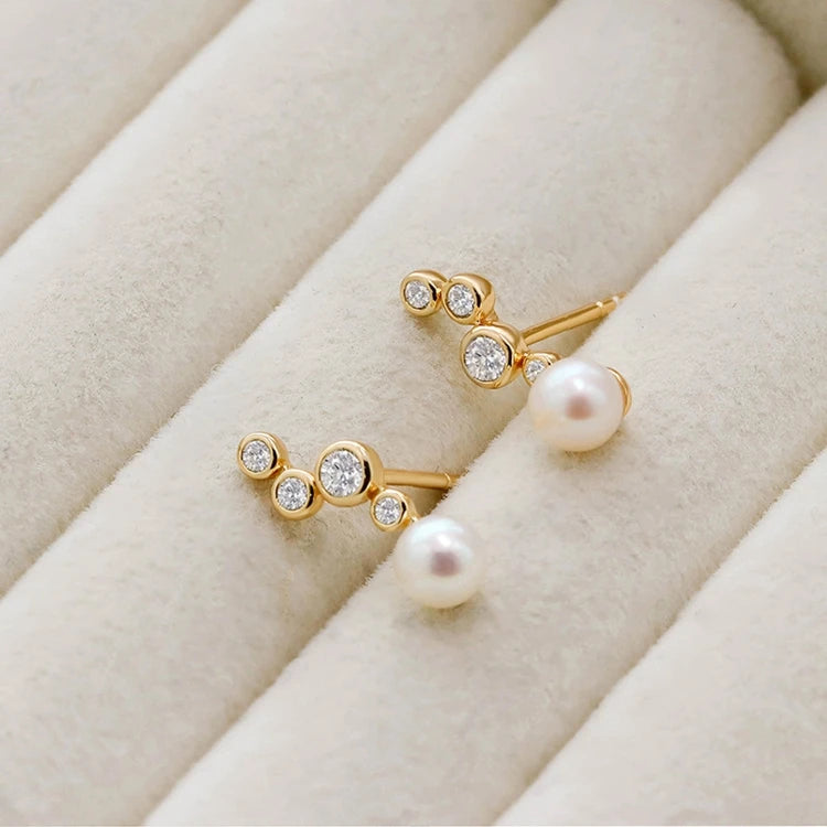 Emotional Factory 925 Sterling Silver 14K Gold Plated Gemstone Simplicity Pearls White Zircon Irregular Earrings
