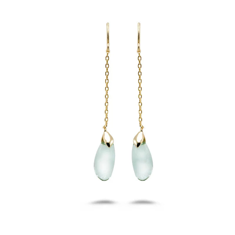 Emotional Factory 925 Sterling Silver 14K Gold Plated Gemstone Drop Green Quartzite Long Strip  Earrings