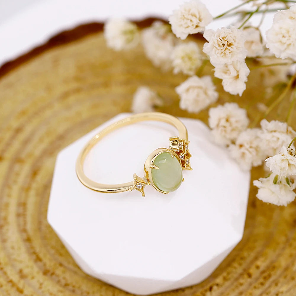 925 Sterling Silver 14K Gold Plated Gemstone Zircon Star Prehnite Ring