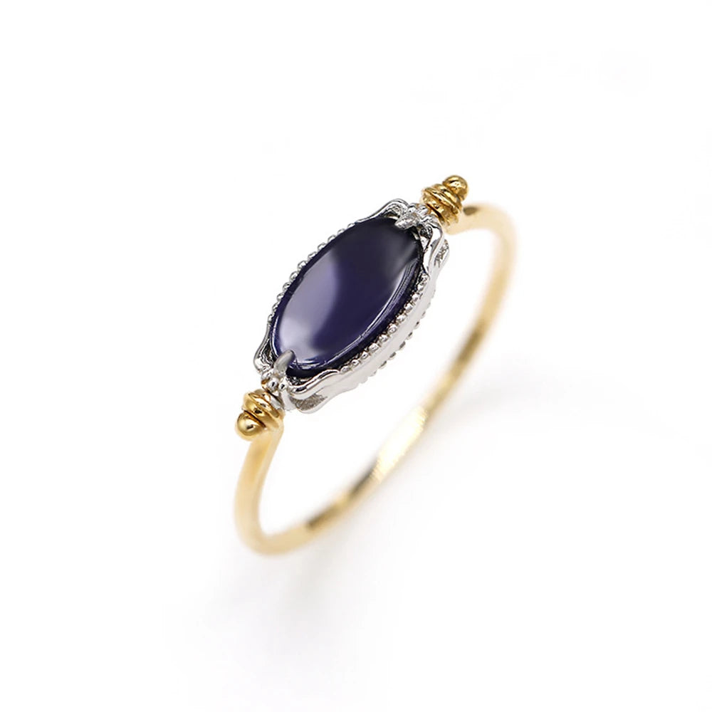 Emotional Factory 925 Sterling Silver 14K Gold Plated Gem Stone Gemstone Anxiety Reversible Cordierite Iolite Dichroite Ring