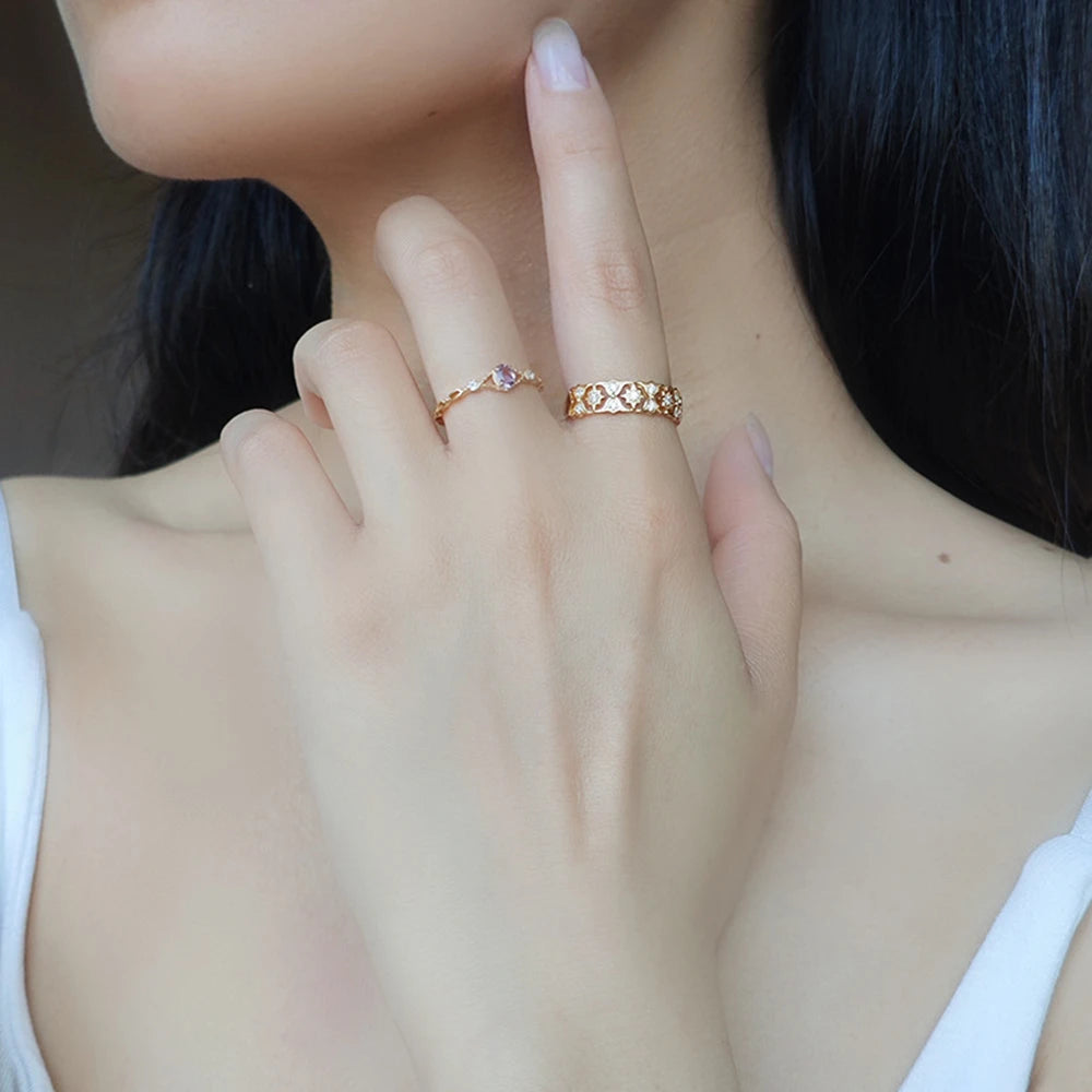 Emotional Factory 925 Sterling Silver 14K Gold Plated Gemstone Celestial Lace Hollow Pattern Zircon  Ring