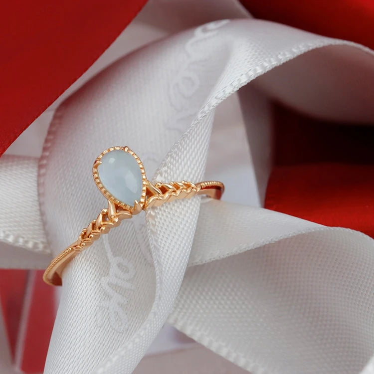 925 Sterling Silver 14K Gold Plated Gemstone Aquamarine Drop Stacked Ring