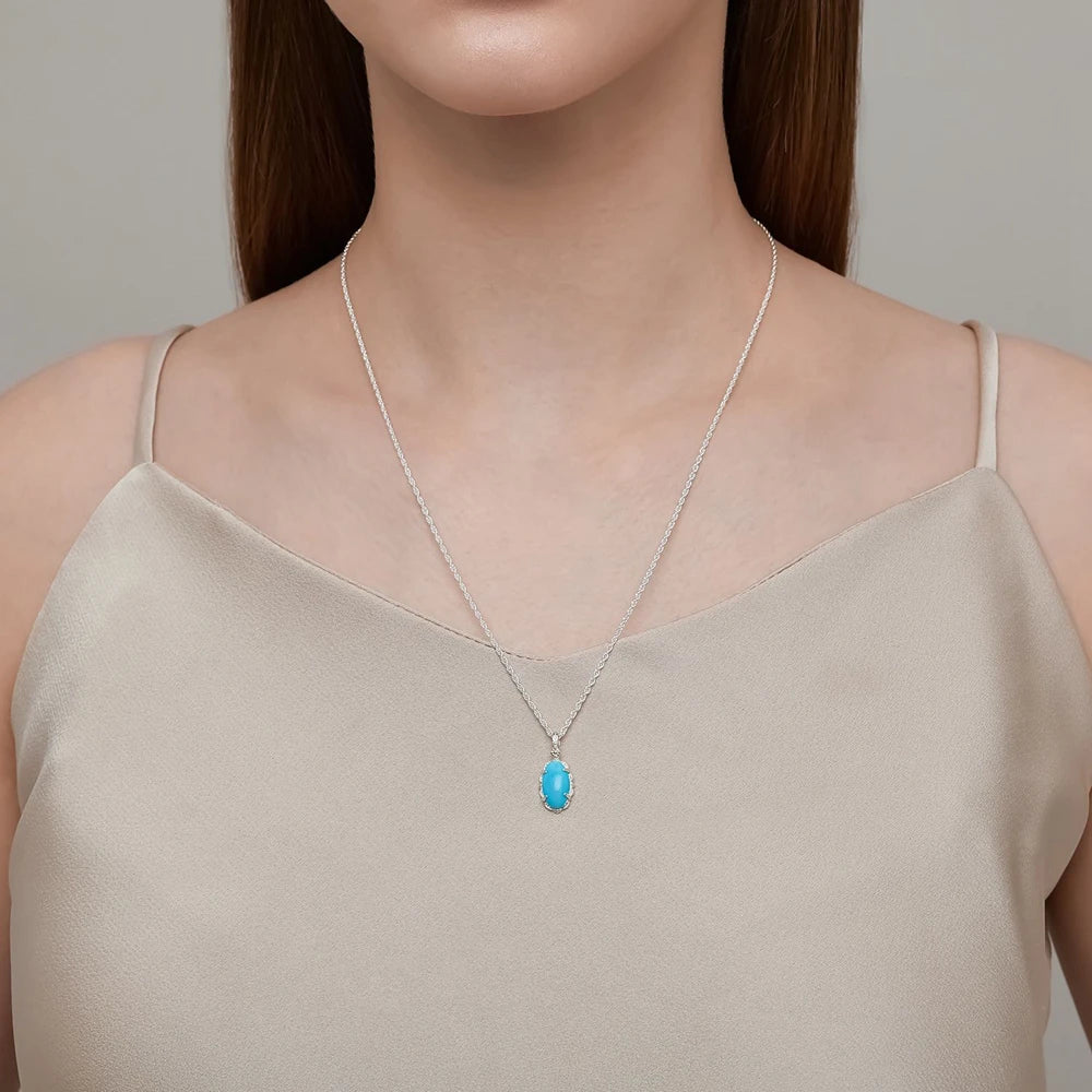 Emotional Factory 925 Sterling Silver 14K Gold Plated Gem Stone Gemstone Retro Egg Stone Artificial Turquoise Necklace