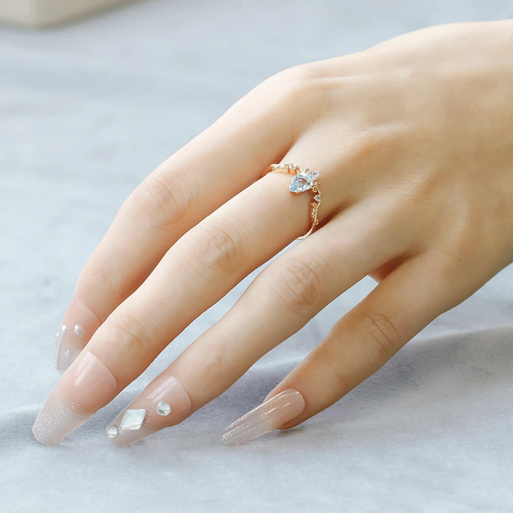 925 Sterling Silver 14K Gold Plated Gemstone Retro  Cz Zircon Crown Design Sky Blue Topaz Ring