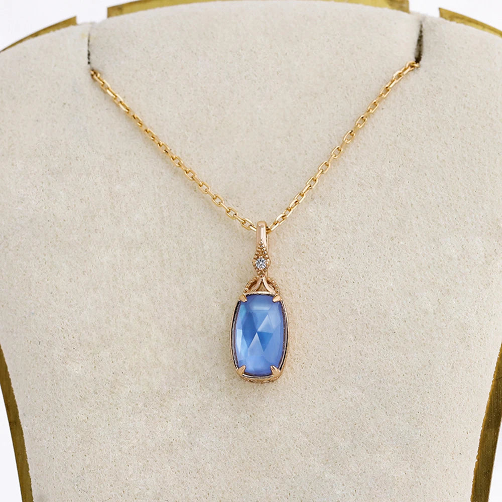 Emotional 925 Sterling Silver 14K Gold Plated Gem Stone Marine Style Bilayer Stone Blue Quartz Glass White Shell Necklace