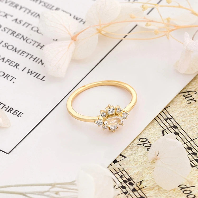 Emotional Factory 925 Sterling Silver 14K Gold Plated Gem Stone Gemstone Cz Zircon Flower Opening Natural Topaz Ring