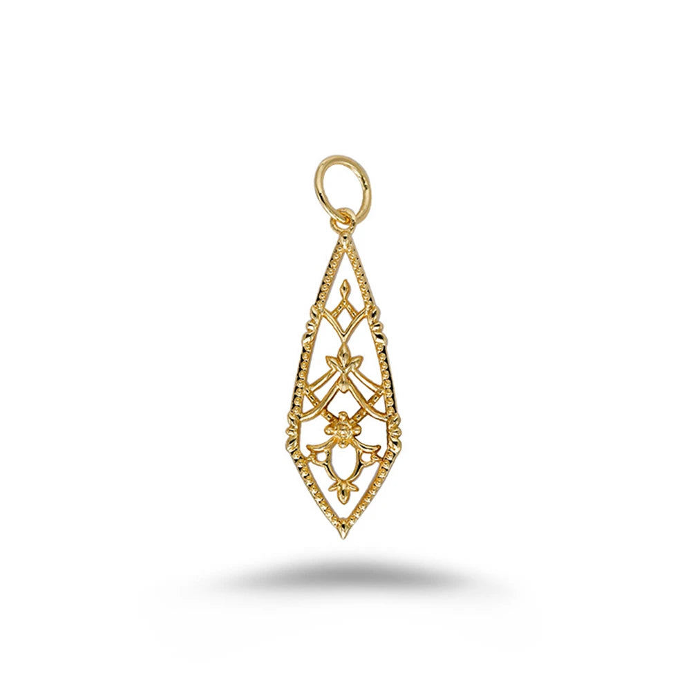 Emotional Factory 925 Sterling Silver 14K Gold Plated Gem Stone Gemstone Lace Hollow Rhombus Window Flower Pendant