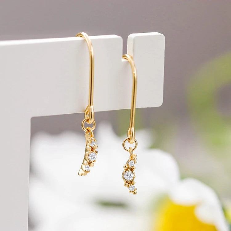 Emotional Factory 925 Sterling Silver 14K Gold Plated Gemstone Simple Earring White Zircon Moon Earrings