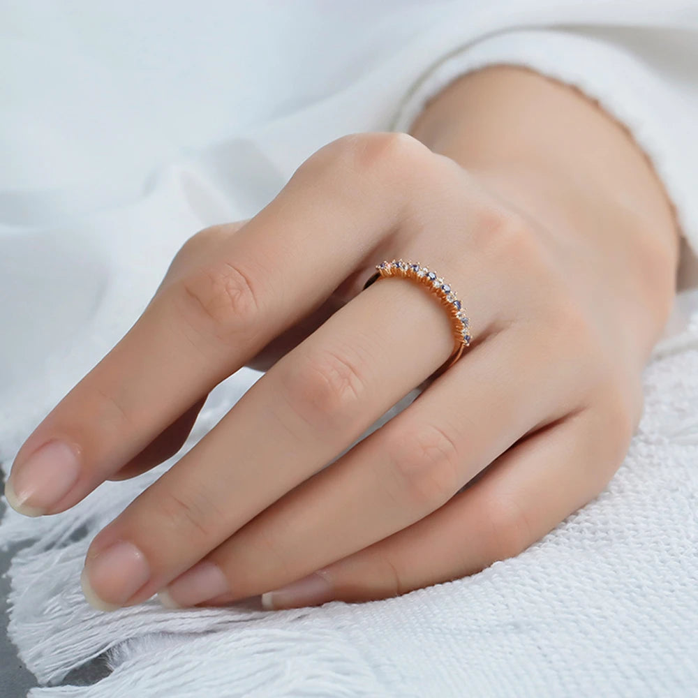 Tanzanite Zircon Double Row Micro Zirconia Fine Ring for Women