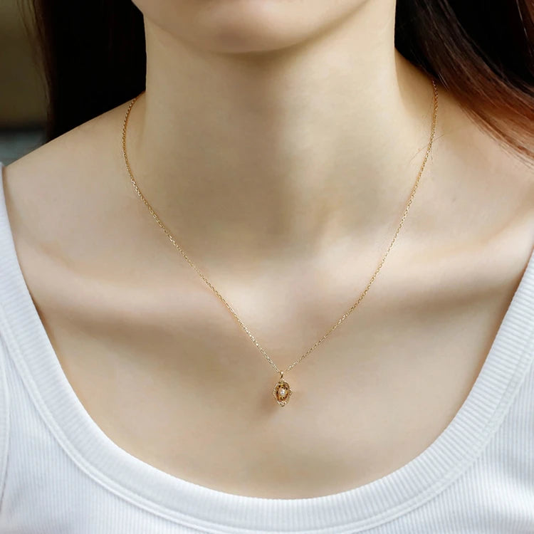 Emotional Factory 925 Sterling Silver 14K Gold Plated Gemstone Pearl Vintage Irregular Magma Enamel Necklace