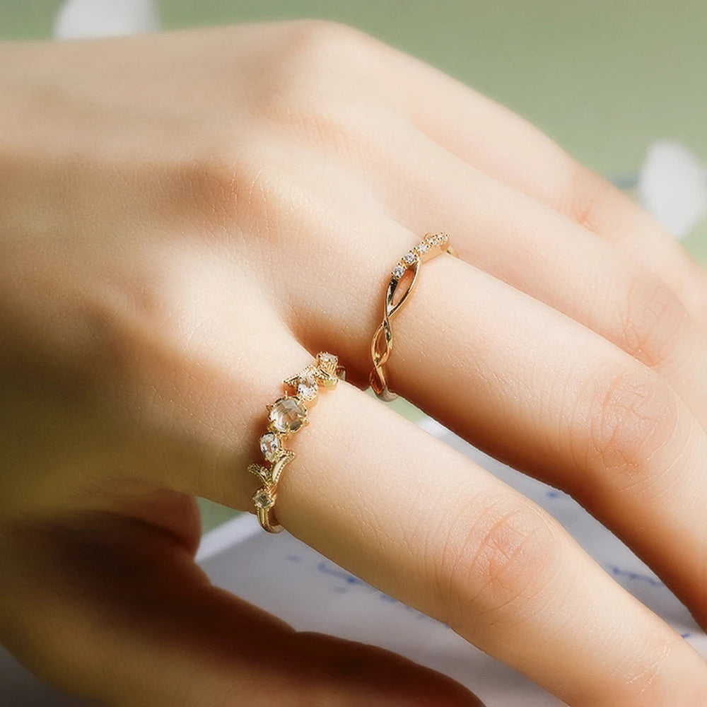 Emotional Factory 925 Sterling Silver 14K Gold Plated Cz Zircon Summer Simple Line Ring