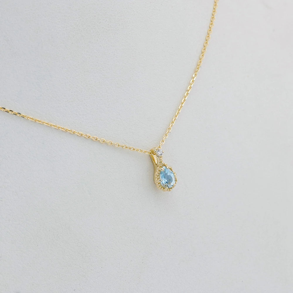 Emotional Factory 925 Sterling Silver 14K Gold Plated Gem Stone Gemstone March Birthstone Drop Natural Aquamarine Necklace