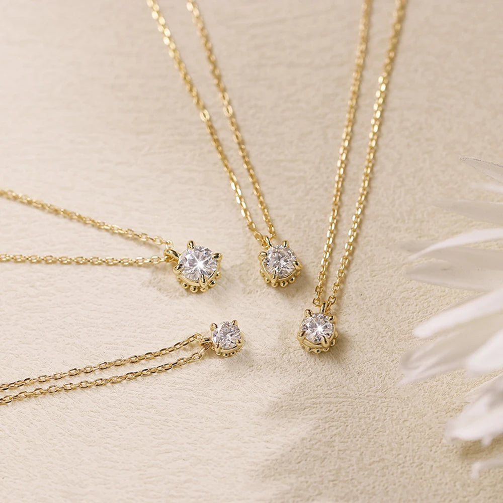 Emotional Factory 925 Sterling Silver 14K Gold Plated Gemstone Single Solitaire Four-Clawed Set Stone Moissanite  Necklace